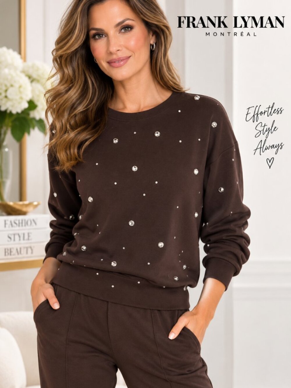 263763 Mocha Top with Rhinestone Bling Applique by FRANK LYMAN
